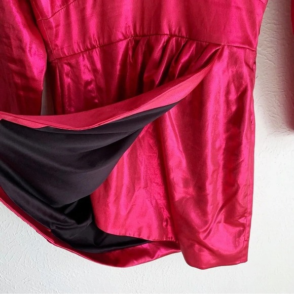 Zara Laminated V-neck Long Sleeve Mini Dress Sz Medium Fuchsia /Pink - Picture 3 of 6